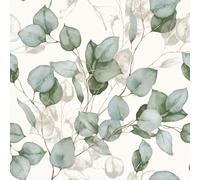 World of Wallpaper Eucalyptus Leaves Wallpaper with Metallic Elements - Floral/Nature Themed - Living Room, Bedroom, Hallway - Decorative Luxury - Green/White AF0036