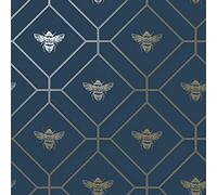 World of Wallpaper Honeycomb Bee Wallpaper Metallic Geometric (Navy)