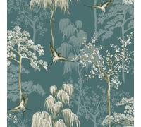 World Of Wallpaper Japanese Garden Wallpaper - Teal - Teal - 10m x 53cm