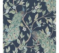 World Of Wallpaper Keeka Peacock Wallpaper - Navy - Navy - 10m x 53cm - 100% Mixed