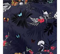 World of Wallpaper Mystical Forest Floral Bird Wallpaper Navy Blue 900106