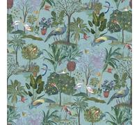 World of Wallpaper Paradise Garden Hand-Painted Tropical, Birds and Exotic Woodland Style Wallpaper for Feature Walls, Bedrooms, Living Rooms Blue (WOW177)