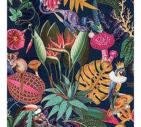 World of Wallpaper Wonderland Tropical Animal Jungle Wallpaper Colourful Bold Feature Wall Paper for Living Room Bedroom (Navy Blue)