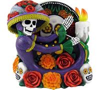 World of Wonders - Catrina Series - Catrina's Celebration - Collectible Day of The Dead Dia De Los Muertos Halloween Decorations Sugar Skull Coaster Holder & Set of Four (4) Ceramic Coasters, 6-inch