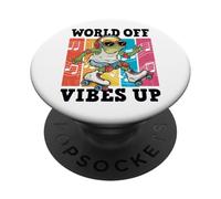 World Off Vibes Up Funny Frog Roller Skating PopSockets Adhesive PopGrip