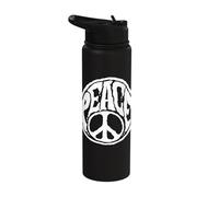 World Peace Sign Hippie Kindness White Retro 60s 70s Stainless Steel Insulated Water Bottle