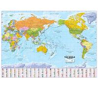World Political Wall Map Pacific Centred - Large Size: 1:30m Scale - Plastic Coated