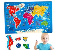 World Puzzle, 43x28.5cm 45 Pieces Wooden Magnetic World Map Puzzle for Kids, Maps Puzzles for Adults Kids