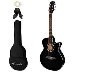 World Rhythm 3/4 Acoustic Guitar - Small Body Cutaway Guitar for Beginners in Black