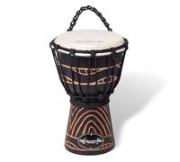 World Rhythm 30cm (12”) Djembe Drum with 7" Goatskin Head - Rope Tuned Hand Carved African Style Drum, Swirl Black Finish for Performers, Drum Circles, Group Workshops