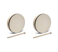 World Rhythm HD-6-BK Hand Drum - 6 inch Pre-tuned Frame - Beater Included - Authentic Goatskin Head, Natural (Pack of 2)