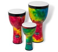 World Rhythm Nesting Djembe Drum Set 8" 10" 12" Pre-Tuned PVC Lightweight Percussion with Synthetic Heads Rainbow Design with Carry Bags for Students Teachers Schools Workshops Community Groups