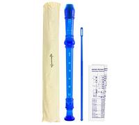 World Rhythm WR-801 Descant School Recorder with Bag, Cleaning Rod and Fingering Chart - Soprano - English/Baroque Fingering - Blue