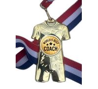 World`s Best Coach Football Shirt 80mm Gold Medal and Ribbon Engraved Free