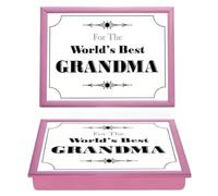 World’s Best Grandma Lap Tray With Bean Bga Cushioned, Gift, Breakfast, Dinner, Food Serving, Laptop, TV, Art, Writing, Crafting, Lightweight, Caravan, Easy Food Serve