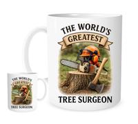 World’s Greatest Tree Surgeon Mug - 11oz Ceramic Coffee Cup with Chainsaw & Axe Design - Arborist Gift for Men, Tree Workers, Forestry Pros