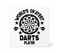 World’s Okayest Darts Player Coaster - Funny Darts Drink Coaster for Dart Players & Pub Games Fans - Ceramic Top Absorbent Coaster with Non-Slip Cork Back - Darts Gift for Him or Her