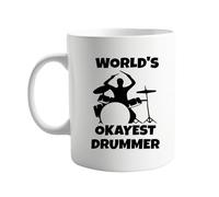 World’s Okayest Drummer Mug - Funny 11oz Coffee Cup for Musicians, Percussionists, and Drumming Enthusiasts - Gift for Band Members, Rock Lovers, and Music Teachers - Unique Music-Themed Present