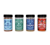 World Spices Set - Premium Greek & Spanish Seasonings - Souvlaki, Tzatziki, Seafood & Paella Spice Mixes - Mediterranean Cooking Essentials - 4 Large Jars
