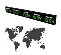 World Time Clock, Multiple Time Zones Clock with Customizable 12/24 Hours & Cities, Digital Wall Mounted City Time Zone Clock for Hotels and Corporations