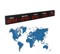 World Time Wall Clock with 5 Time Zones and Customizable Cities, HD Display for Indoor Use in Hotels, Airports, and Venues