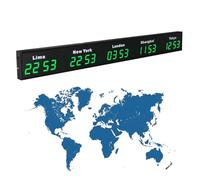 World Time Wall Clock with 5 Time Zones and Customizable Cities, HD Display for Indoor Use in Hotels, Airports, and Venues