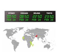 World Time Zone Clock, LED Digital Display with City Names, App-Controlled Time Setting, High Brightness Display, Aluminum Alloy Frame with Date and Month, for Hotels, Enterprises