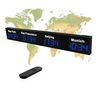 World Time Zones Clock, 3/4/5 Time Zone Wall Mounted Digital Clock with Remote Control, HD Display, Adjustable City Names, Aluminum Shell for Office Use