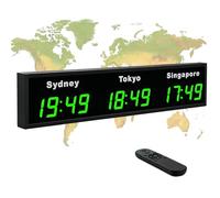World Time Zones Clock, 3/4/5 Time Zone Wall Mounted Digital Clock with Remote Control, HD Display, Adjustable City Names, Aluminum Shell for Office Use