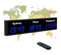 World Time Zones Clock, 3/4/5 Time Zone Wall Mounted Digital Clock with Remote Control, HD Display, Aluminum Shell for Enterprises and Office