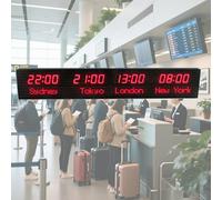 World Time Zones Clock, 4 Time Zone Wall Mounted Clock with Aluminum Alloy Material, 3-Level Brightness Adjustment, Reliable Performance & Energy Saving, for Hotels/Enterprises/Airports