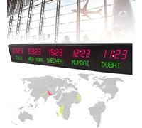 World Time Zones Clock - Digital LED World Clock - World Time Wall Clock - 5 Cities World Time Clock - Adjustable 3 Levels Brightness - for Office/Home/Hotel/AirportRed+white