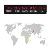 World Time Zones Clock - Digital LED World Clock - World Time Wall Clock - 5 Cities World Time Clock - Adjustable 3 Levels Brightness - for Office/Home/Hotel/AirportRed+white