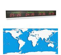 World Time Zones Clock for Wall, Displays Multiple Time Zones for 4 Cities, 5-Level Brightness Adjustment, Ideal for Hotels and Enterprises