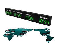 World Time Zones Clock, Large Digital LED World Clock, 3/4/5 Multi Time Zone with Customizable Cities, Mounted, for Hotel, Multinational Corporation, Office, Home
