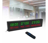 World Time Zones Clock, LED Digital Full Color Multiple Time Zones Clock, 3/4/5 Cities World Time Wall Clock, with Remote Control, for Hotels/Businesses/Airports,2-red&white-4City