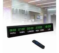 World Time Zones Clock, LED Digital Full Color Multiple Time Zones Clock, 3/4/5 Cities World Time Wall Clock, with Remote Control, for Hotels/Businesses/Airports,2-red&white-4City
