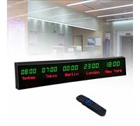 World Time Zones Clock, LED Digital Full Color Multiple Time Zones Clock, 3/4/5 Cities World Time Wall Clock, with Remote Control, for Hotels/Businesses/Airports,2-red&white-4City