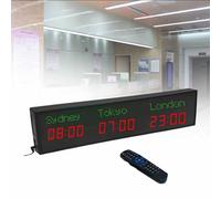 World Time Zones Clock, LED Digital Full Color Multiple Time Zones Clock, 3/4/5 Cities World Time Wall Clock, with Remote Control, for Hotels/Businesses/Airports,2-red&white-4City