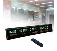 World Time Zones Clock, LED Digital Full Color Multiple Time Zones Clock, 3/4/5 Cities World Time Wall Clock, with Remote Control, for Hotels/Businesses/Airports,2-red&white-4City