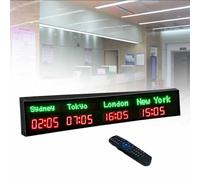 World Time Zones Clock, LED Digital Full Color Multiple Time Zones Clock, 3/4/5 Cities World Time Wall Clock, with Remote Control, for Hotels/Businesses/Airports,2-red&white-4City