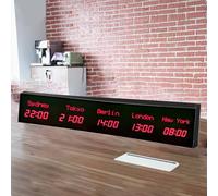 World Time Zones Clock, LED Digital Full Color Multiple Time Zones Clock, 3/4/5 Cities World Time Wall Clock, with Remote Control, for Hotels/Businesses/Airports,2-red&white-4City
