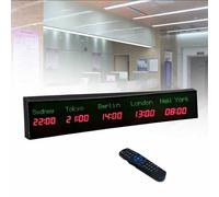 World Time Zones Clock, LED Digital Full Color Multiple Time Zones Clock, 3/4/5 Cities World Time Wall Clock, with Remote Control, for Hotels/Businesses/Airports,2-red&white-4City