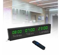 World Time Zones Clock, LED Digital Full Color Multiple Time Zones Clock, 3/4/5 Cities World Time Wall Clock, with Remote Control, for Hotels/Businesses/Airports,2-red&white-4City