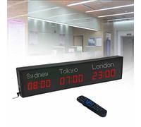 World Time Zones Clock, LED Digital Full Color Multiple Time Zones Clock, 3/4/5 Cities World Time Wall Clock, with Remote Control, for Hotels/Businesses/Airports,2-red&white-4City