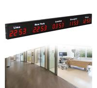 World Time Zones Clock, LED Digital Multiple Time Zones Clock, 3/4/5 Cities World Time Wall Clock, Low Power Consumption, for Hotels/Enterprises/airports, 5City-Green