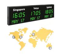 World Time Zones Clock, LED Digital Multiple Time Zones Clock with Date, Commercial Wall Mounted Digital World Timezone Clocks, for Hotels Enterprises Airports, Multinational Corporation