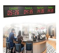 World Time Zones Clock, LED Digital Wall Clock with 5 Brightness Levels, 3/4 Cities Display