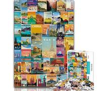 World Travel 1000 Piece Jigsaw Puzzles for Teenagers,Stress Reliever Staycation Kill Time with Matching Poster And Trivia Sheet 38x26cm