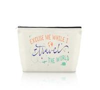 World Travel Gifts for Women Makeup Bag Christmas Birthday Gifts for Traveler Flight Attendants Friends Mom Daughter Trip Gift Excuse Me while I Travel the World Makeup Organizer Cosmetic Bag